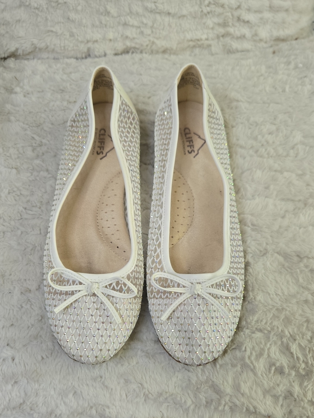 White Sparkle Ballet Flats - Women's Casual Slip-Ons